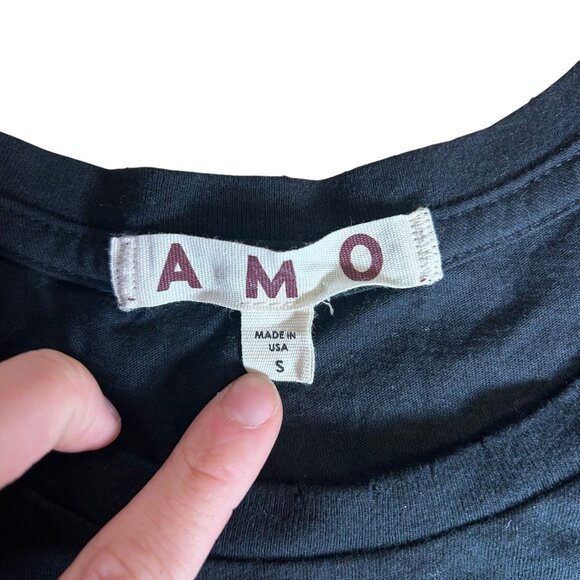 AMO Black Flutter Sleeve Tshirt Womens Size S - Picture 2 of 5